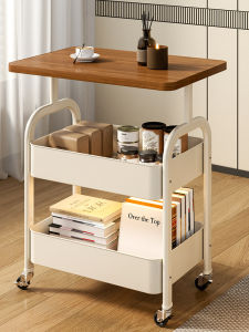 Mobile Sofa Side Table Living Room Snack Storage Rack Bedside Shelf High Table Tea Set Small Caddy Modern Simple Style Wood