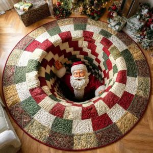 VIKAMA 3D Hiệu Ứng Hình Ảnh Ông Già Noel Thảm Tròn Mềm Mại Chống Trơn Trượt Thảm Phòng Khách Có Thể Giặt Bằng Máy Tiệc Lễ Hội Trang Trí Trang Trí Nhà
