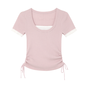 Drawstring Waist Faux Layered Color-block Knitwear
