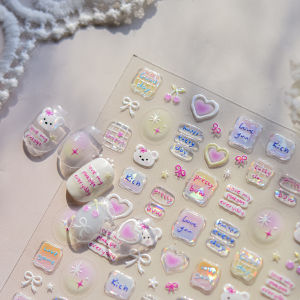 Miếng Dán Trang Trí Móng Tay 5D Hình Chú Chó Con Dễ Thương Trái Tim Nơ Chủ Đề Ngày Hạnh Phúc Chất Liệu Giấy Thạch Tự Dính