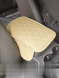 Chicmine 2pcs Car Armrest Cushion Center Console Protector Pad with Storage Pocket Faux Leather Heightening Armrest Pillow for Most Cars