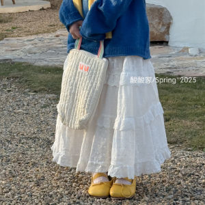 Spring New Style Girls Pure Color Lace Half Skirt Loose Long Cake Skirt Korean Style Childrens Clothing A-Line Skirt