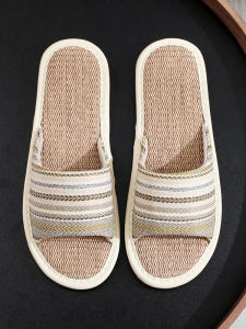 รองเท้าแตะผ้าฝ้ายลินินฤดูร้อนสำหรับผู้ชายและผู้หญิงในบ้าน รองเท้าแตะพื้นนุ่มกันลื่นแบบไม่มีเสียง รองเท้าแตะผู้ใหญ่ พื้นรองเท้า PVC รองเท้าแตะแบบสวมสบาย