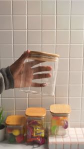 Suga Toples Kaca Transparan Estetik Tutup Kayu Bambu Kedap Udara/Toples Bening Tempat Penyimpanan Makanan Bumbu Kue Kering/Glass Jar Sealed Tank Aesthetic