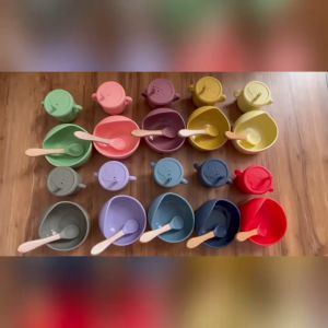 【COD】2Pc Baby Feeding Bowl Set Food Grade Silicone High Temperature Disinfection Anti-Fall Kids Dinner Lunch Tableware With Spoon BPA Free Food Grade High Temperature Disinfection Toddlers Self Learning Weaning Set