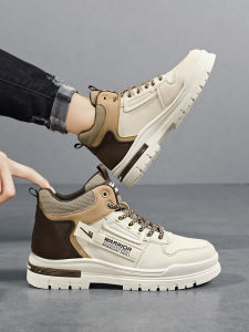 High-Top Work Boots Mens Martin Boots British Style Sporty Large Size 45 Casual Shoes Short Tube Mesh Lining Leather PVC