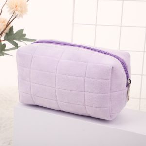 Cute Soft Plush Small Cosmetic Bag Portable Travel Pouch Solid Color Zipper Toiletry Storage Organizer for Women Makeup Bag
