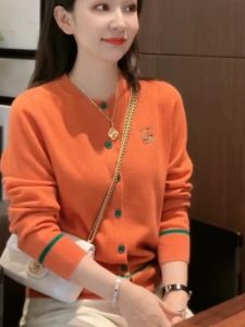 Elegant Embroidered round Neck Open Cardigan Sweater Womens Fashion Versatile Knitted Top Korean Style Loose Fit Long Sleeve