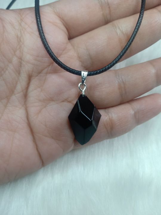 Black Rope Necklace Black Stone Crystal Pendants