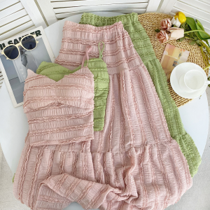 Pure Desire Style Sweet Short Camisole + High Waist Ruffles Mid Length Long Length Skirt Two-piece Set Womens Dress