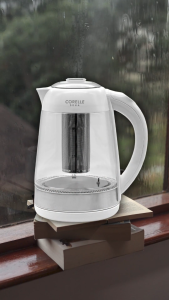 CORELLE SEKA All Rounder Glass Kettle with Rainbow Light 1.7L - Korean-style Minimalist White