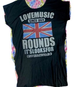 Korea Black Top Diamond Crystal Tee Rainbow Leopard Print Tshirt with Pocket Plus Size Big Baju 黑色上衣T恤水钻烫钻字母设计宽松版彩虹豹纹