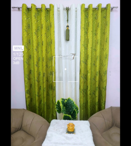 Quarter7 Curtains - Satin Fabric - Daffodil Design - Avocado Green - SOLD PERP PIECE/PER SET
