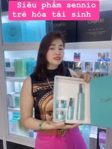 BỘ 4 SẢN PHẨM tái sinh sennio hàn quốc combo kem dưỡng da sennio chính hãng nguyên bộ màu xanh phục hồi dưỡng trắng căng bóng da toner serum kem cả bộ