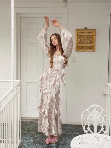 Lacemade Plus Size Womens Floral Lady French Style Retro Romantic Vacation Style Slim Looking Fishtail Dress