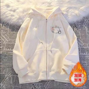 New 2025 Hooded Sweatshirt Jacket for Kids Ages 4-14 Cartoon Print Oversize Fleece Lined Zipper Cardigan Warm Casual Outerwear