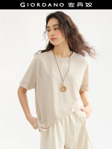 Giordano Designer Short Sleeve T-Shirt Women Summer Casual Splice Sleeve round Neck Thin Top Comfortable Commute Style Regular Length
