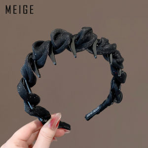 Elegant Pearl Shiny Silk Hairband Womens New 2025 Versatile High-End Feeling Pressed Hair Anti-Slip Toothed Headband