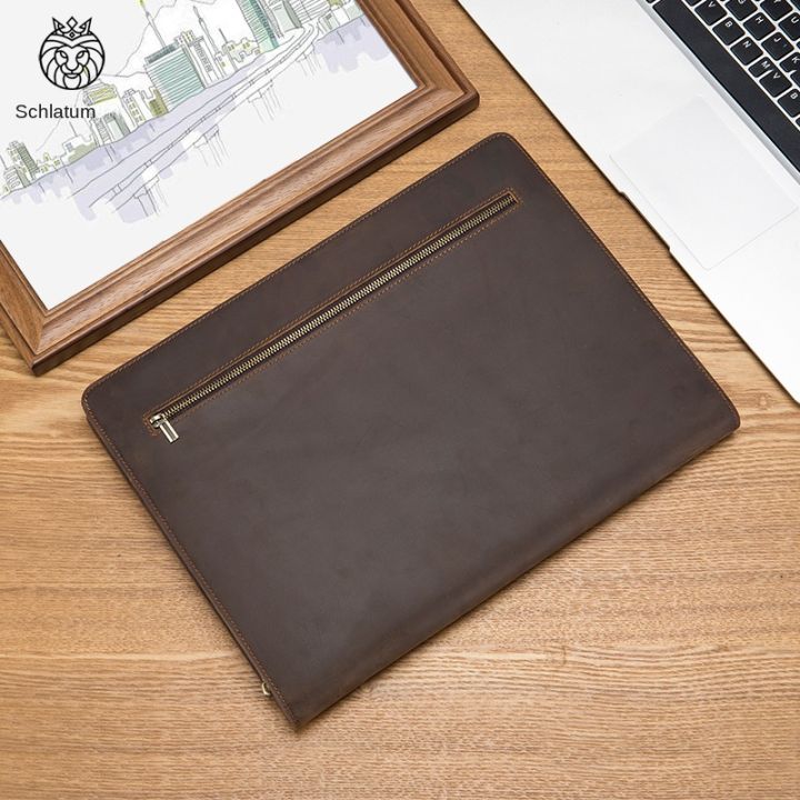 Multifunction A4 Crazy Horse Genuine Leather Padfolio Portfolio Men ...