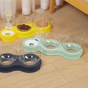 Pets Feeder 3in1 Triple 500ml Water 2 Bowl Cat Dog Round Bowls for Pet Food Water Feeder Storage Bekas Makanan 三合一宠物婉