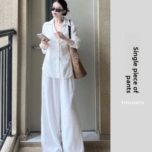 YUEZHONGWEI | French Cotton Linen White Long Sleeve Shirt Women Summer Thin Outerwear Cardigan Coat High-End Feeling Top Polo Collar Buttoned