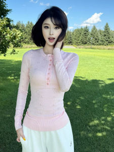 YUEZHONGWEI | French Lace Pink Round Neck Long Sleeve Sweater