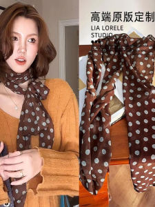 Khăn Choàng Lụa in Chấm Bi Màu Nâu Dài 2025 Phong Cách Hàn Quốc Mùa Xuân Thu Dài 156cm Nhiều Chức Năng Cho Thanh Thiếu Niên