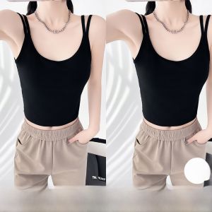 MiiOW | เสื้อกั๊กสายเดี่ยวแบบสวมหัวสำหรับผู้หญิง ดีไซน์หน้าอกแบบมีแผ่นรอง เสื้อชั้นในแบบสวมสบาย แขนกุด ทรงหลวม สไตล์สตรีท