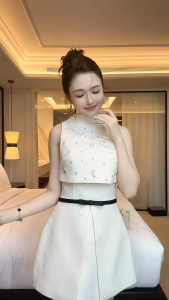 Đầm tweed ánh kim phối sequin lấp lánh phong cách tiệc tùng sang trọng Khiết Style KD328