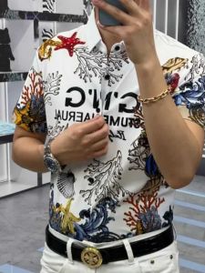2024 New Mens Short Sleeve T-Shirt Thin Printed Polo Shirt Summer Casual Versatile Half Sleeve Turn-down Collar Fashionable Shirt