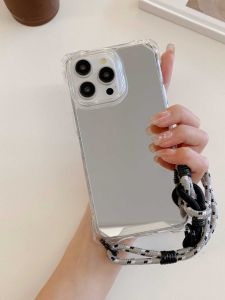  16Promax Phone Case Full Cover Anti-Fall Mirror Surface Protection for Women with Hand Strap Simple Original Design