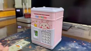 Cartoon Money Saving Box Digital Fingerprint Unlock Atm Bank Machine Kids Music Coin Bank Kids