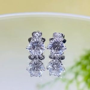 Khuyên tai nam nữ bạc xi bạch kim đính kim cương moissanite Mỹ 100 giác màu trắng từ 5mm-8.1mm kiểm định GRA Bông tai kim cương nhân tạo moissanite bạc mạ vàng trắng Hoa tai bạc thật đẹp - KIM LỘC PHÁT B6CMT100