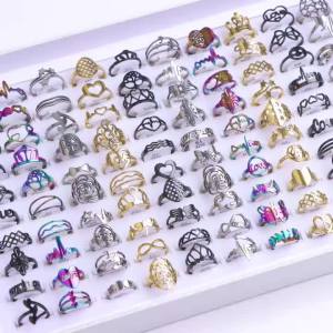 10/20/30/50Pcs/Lot Fashion Punk Hollowed Stainless Steel Rings Men Women Geometric Shapes Line Sense Daily Party Gifts jewliry