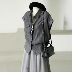 GEBOFU | Loose Office Casual French Style Gray Short Sleeve Shirt