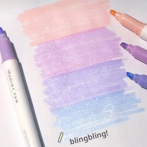 4 สีปากกาเน้นข้อความกลิตเตอร์ไฮไลท์มาร์กเกอร์คาวาอิเครื่องเขียนอุปกรณ์กลับไปที่โรงเรียนอุปกรณ์เสริมสำหรับนักเรียนหญิง