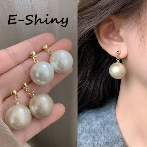 ต่างหูจี้ไข่มุกเทียมขนาดใหญ่1คู่สำหรับผู้หญิงของขวัญอุปกรณ์งานปาร์ตี้งานแต่งงาน