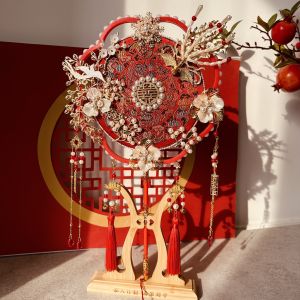 Wedding Ceremony Lucky Phoenix Bride Handheld Fan DIY Material Kit Red Marriage Gift for Best Friend Chinese Style Show He Fan