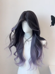 Wig butterfly cut Wig wanita full kepala 65cCM Wig rambut panjang Wig 2 warna Wig Wanita Gradien Yang Disorot Wig rambut panjang curly Rambut palsu wanita full kepala Wig korean style Wig premium