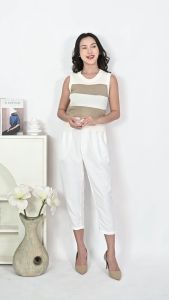 QUEENTIN Tanktop Wanita Rajut 265 Double Wave Cotton Polyamide Knit Motif Salur Tanpa Lengan