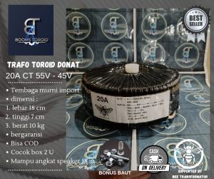 trafo toroid donat 20A CT 55V - 45V murni