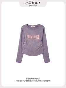 Early Autumn 2025 Womens Long Sleeve T-Shirt Embroidered Tie Dye Waist Cinched Slim Fit Base Shirt Shoulder Width Regular