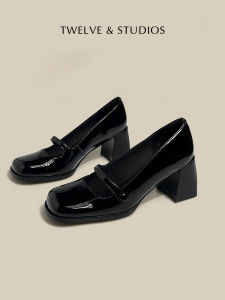 อิตาเลี่ยนที่กําหนดเองทาสี หนัง Vintage Mary Janes INS ปั๊มหัวสแควร์ส้นหนาของแท้ < Ne1> รองเท้าส้นสูงรองเท้าเดี่ยว