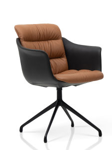 Italian Designer Leather Rotatable Dining Chair Home Office Casual Minimalist Style Leather Seat Rotating Chair Luxury Class