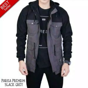 PARKA COWOK KOMBINASI ABU/HITAM BEST SELLER