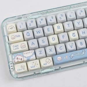 【Keycap Only】Cute Meow Keycap Blue Cat Key cap 144 keys MOA Profile PBT Sublimation Keycaps For Cherry MX Switch DIY Customized mechanical keyboard RK IKB
