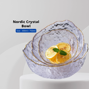 Yu Ready Stock 13 / 20cm Nordic Crystal Irregular Gold Inlay Edge Glass Bowl And Plate Salad Bowl Eating Bowl Dessert Bowl Kaca 奇形玻璃碗碟