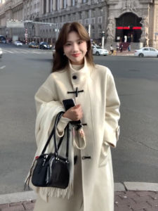 Elegant White Woolen Coat Womens 2025 New Autumn Winter High-End Feeling Button up Korean Style Long Sleeve Stand Collar