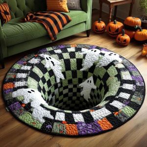 VIKAMA Christmas Round Rug Santa Skeleton Gift Box 3D Illusion Non Slip Area Rug Living Room Holiday Decor Cozy Festive Washable