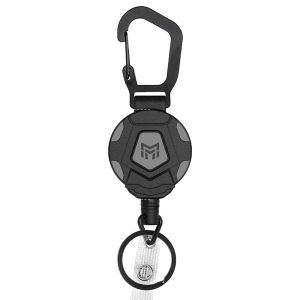 31.5” Steel Retractable Cord Keychain Anti Theft ID Badge Holder Reel Carabiner Heavy Duty Lanyard Telescopic Keychain